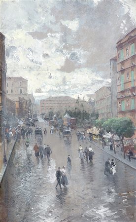 Attilio Pratella (Lugo 1856 - Napoli 1949)"Via Foria, Napoli" tecnica mista...