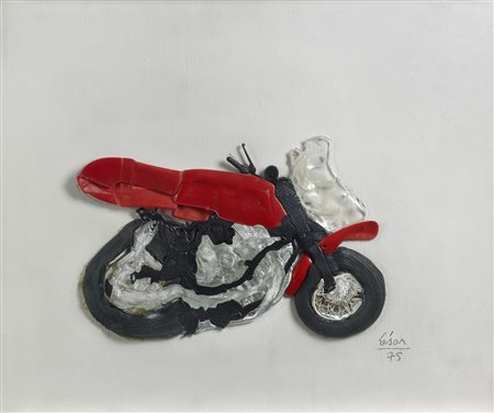 CESAR (1921 - 1998) Compressed motorcycle. 1975. Collage su tavola. Cm 61,00...