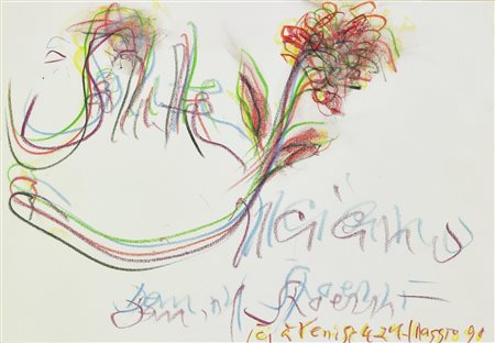 SPOERRI DANIEL (n. 1930) Biennale de Venise - Il cigno. 1990. Pastelli su...