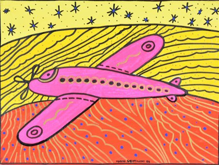 Marco Gentilini L'AEREO ROSA acrilico, pennarello e marker su tela, cm 30x40...