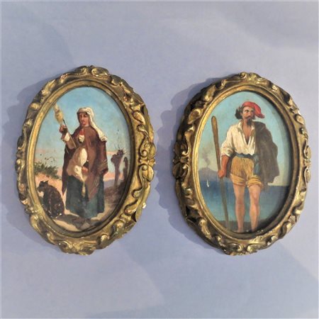 G. CARMINIANI (Parma 1838-1909) "Figure popolari" coppia olio su tavoletta