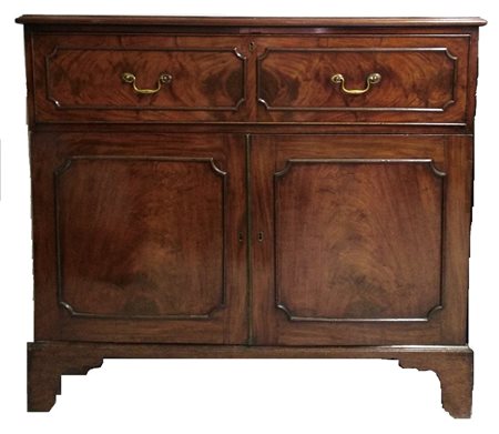 CREDENZA DEL XIX SEC. in piuma di mogano con 2 ante profili a riquadro finto...