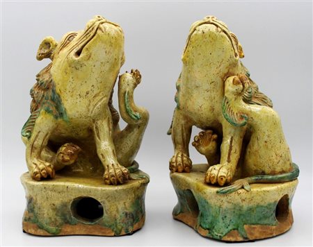 SCULTORE CINESE ATTIVO TRA IL XIX/XX SEC. "Cani di Pho" Terracotta smaltata...