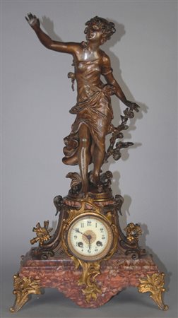 OROLOGIO da tavolo con base di marmo e scultura in metallo "Fata dei fiori"...