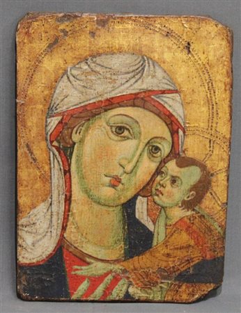 PITTORE ATTIVO NEL XX SEC. "Madonna con bambino" Tempera su tavola cm 31,5x23,5