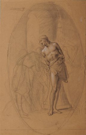 Ponziano Loverini (1845 - 1966) STUDIO PER CRISTO ALLA COLONNA Gessetto nero...