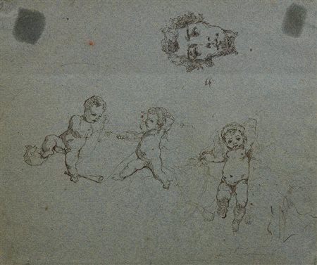 Luigi Serra (1846 - 1888) STUDI DI PUTTI E DI VOLTO MASCHILE Penna e...