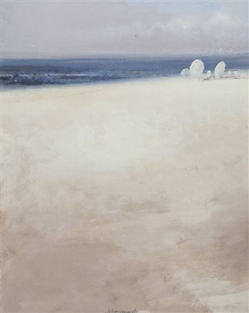 Matteo Massagrande 1959 "Spiaggia" cm. 50x40 - tecnica mista su tela su...