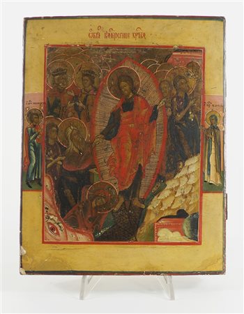 Icona dipinta su tavola raffigurante Resurrezione di Cristo. Russia, XVIII...