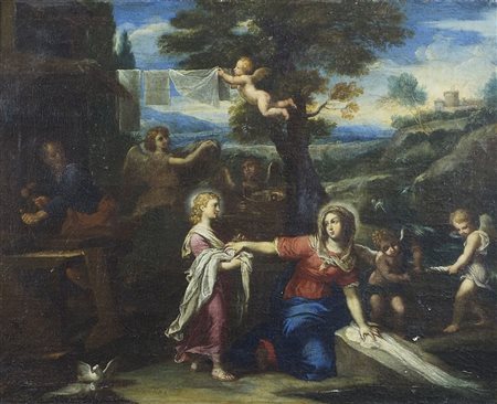 Maestro romano del XVII secolo "Sacra famiglia" cm. 37x47 - olio su tela...