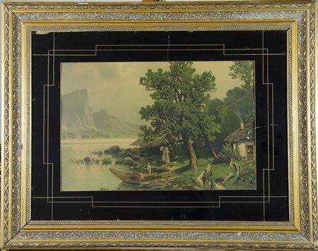 Pittore del XIX secolo "Paesaggio inglese con fiume" cm. 61x108 - olio su tela