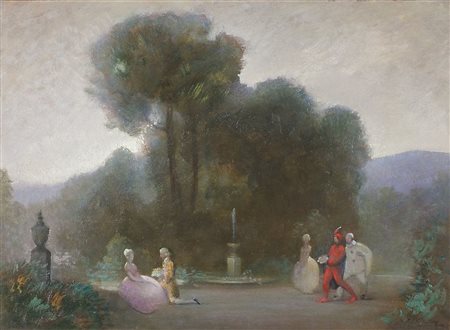 Edgardo Sambo Trieste 1882-1966 "Scena galante nel parco" cm. 48x66 - olio su...