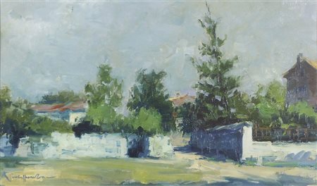 Nicola Sponza Corfù 1914-Trieste 1996 "Casa al mare" cm. 33x50 - olio su...