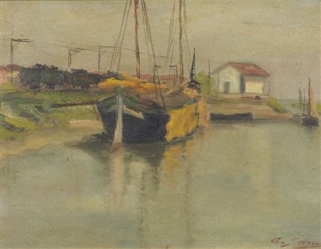 Angelo Sara 1897-1979 "Barca in laguna" cm. 30x40 - olio su cartone Firmato...