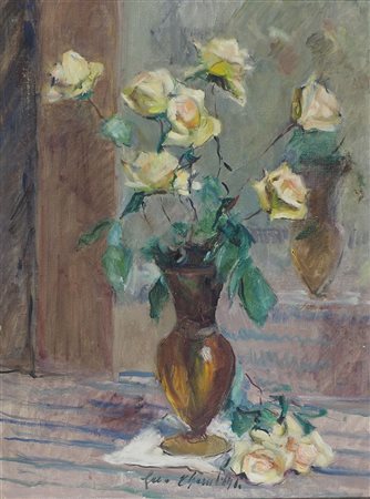 Carlo Cherubini 1897-1978 "Rose bianche" cm. 60x45 - olio su tela Firmato b....