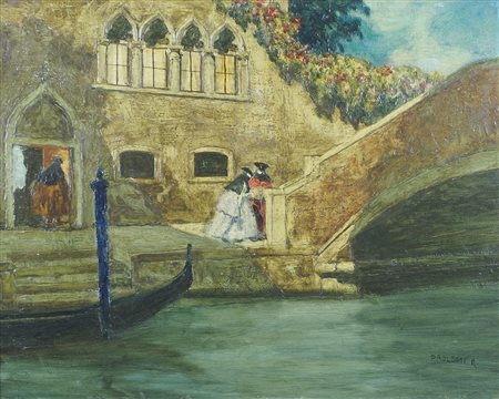 Rodolfo Paoletti 1866-1940 "Maschere nel canale" cm. 40x50 - olio su...