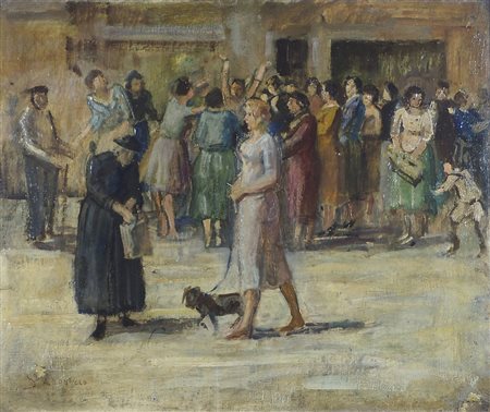 Armando Tonello 1896-1990 "Passeggiata in centro" (1936) cm. 50x60 - olio su...