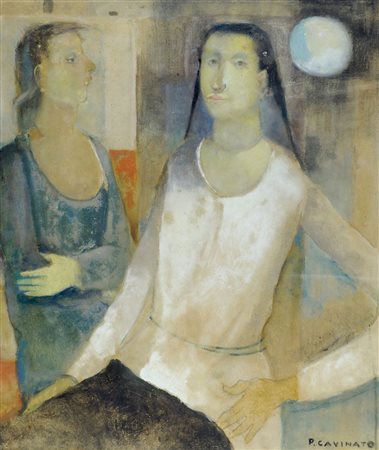 Paolo Cavinato 1911-1992 "Due figure" cm. 60x50 - olio su tela Firmato b. a...