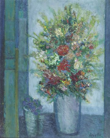 Edoardo Devetta Trieste 1912-1993 "Vaso di fiori" cm. 50x40 - olio su tela...