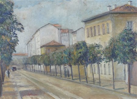 Enrico Fonda Fiume 1892-Parigi 1929 "Strada con alberi" cm. 50x70 - olio su...