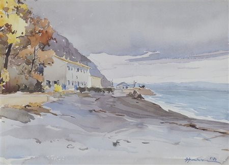 Guglielmo Grubissa Pola 1908-Trieste 1983 "Spiaggia in autunno" cm. 30x40 -...