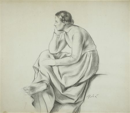 Carlo Sbisà Trieste 1899-1964 "La mia modella" cm. 48x55 - matita su carta...