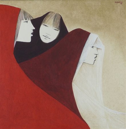 Armando Depetris 1930-2011 "Tre donne" cm. 50x50 - olio su tela Firmato alto...