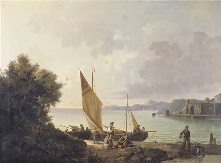 Antonio Rosè Trieste 1848-1918 "Giovani pescatori in riposo" cm. 52x70 - olio...