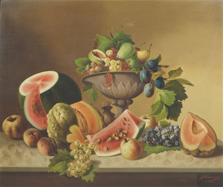 Francesco Malacrea Trieste 1813-1886 "Grande natura morta di frutta" cm....