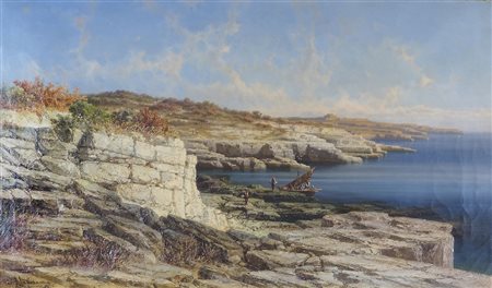 Karl Haase 1820-1877 "Das tebenloch bei Pola" cm. 48x82 - olio su tela...