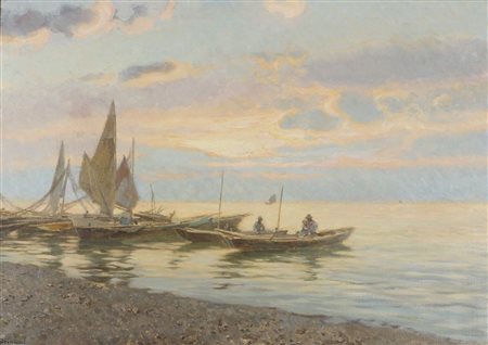 Guido Grimani Trieste 1871-1933 "Marina al tramonto" cm. 65x85 - olio su tela...