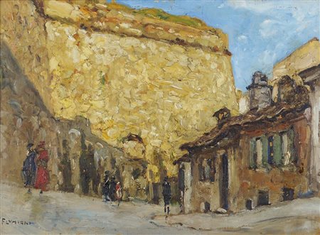 Ugo Flumiani Trieste 1876-1938 "Nei pressi di San Giusto" cm. 29x39 - olio su...