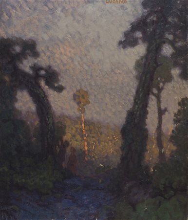 Pietro Lucano Trieste 1878-1972 "Tramonto sul bosco" cm. 69x57 - olio su tela...