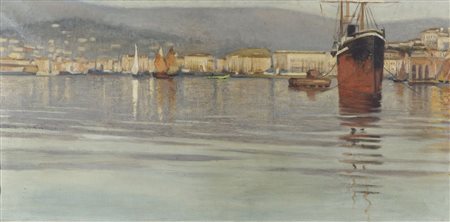 Pittore del '900 "Trieste dal mare" cm. 42x83 - olio su tela