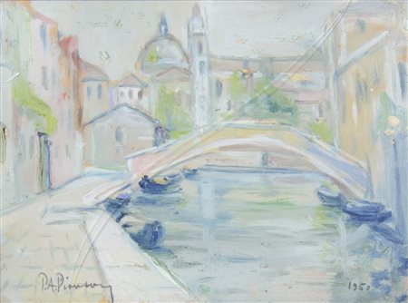 Pompeo Piovesan Meduna di Livenza 1908 "Canale a Venezia" cm. 24x34 - olio su...