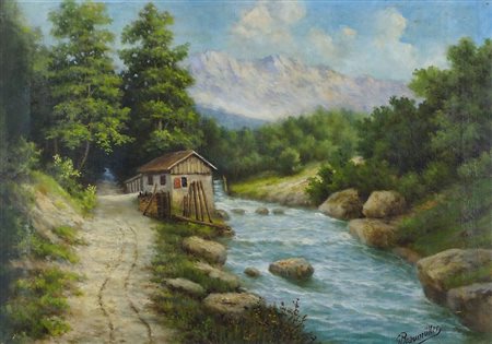 Phillip Georg Braumuller 1870-1927 "Stradina di montagna" cm. 35x50 - olio su...