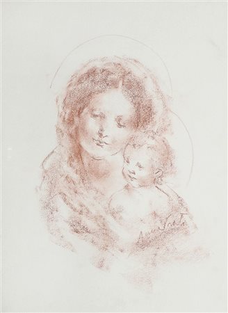 Anna Prati 1911-1997 "Madonna con bambino" cm. 40x30 - sanguigna su carta...