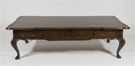 Tavolo basso rettangolare con 2 cassetti. cm. 44x150x68.