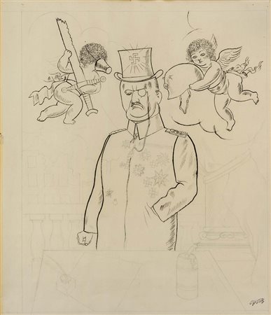 GEORGE GROSZ (1893 - 1959) Statesman with Cherubs 1920-25 Matita e inchiostro...