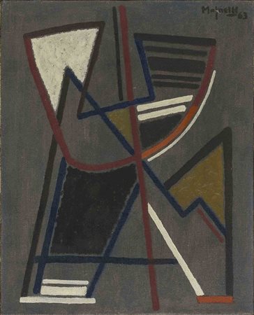 ALBERTO MAGNELLI (1888 - 1971) Sur fond gris n°7 1963 Olio su tela 41 x 33 cm...