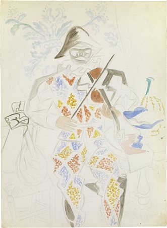 Gino Severini, Cortona (Ar) 1883 - Parigi 1966, Arlecchino col violino, 1943...