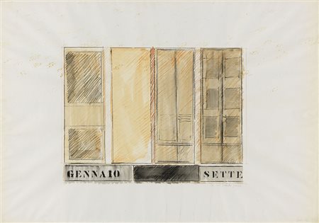 Tano Festa, Roma 1938 - 1987, Gennaio sette, 1962, Tecnica mista su carta,...