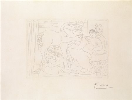 Pablo Picasso LE REPOS DU SCULPTEUR DEVANT UN CENTAURE ET UNE FEMME. 1933...