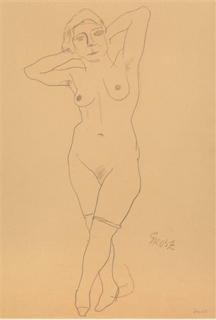 George Grosz NUDO FEMMINILE matita di grafite su carta, cm 43,5x31 Firmato e...