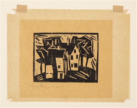 Lyonel Feininger HÄUSER xilografia, cm 9,6x12,6, foglio: cm 18x23 firmato...