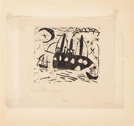 Lyonel Feininger FRÖLICHE SCHIFFSREISE (HAPPY BOAT RIDE) xilografia, cm...