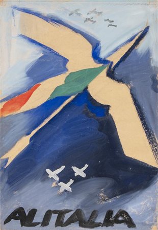 Marcello Dudovich ALITALIA tempera su carta, cm 50x35 sul fronte: firmato