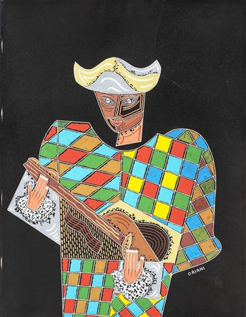 Pippo Oriani ARLECCHINO olio su cartone, 42x32 firmato