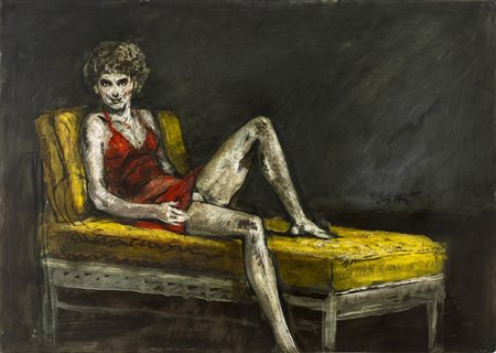 Alberto Sughi FIGURA FEMMINILE SUL DIVANO olio su tela, cm 50x70 firmato...