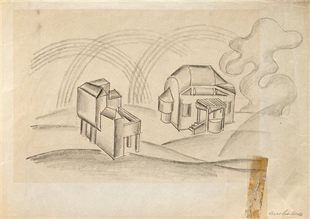 Fortunato Depero (Malosco 1892 - Rovereto 1960)"Arcobaleno" matita su cartacm...